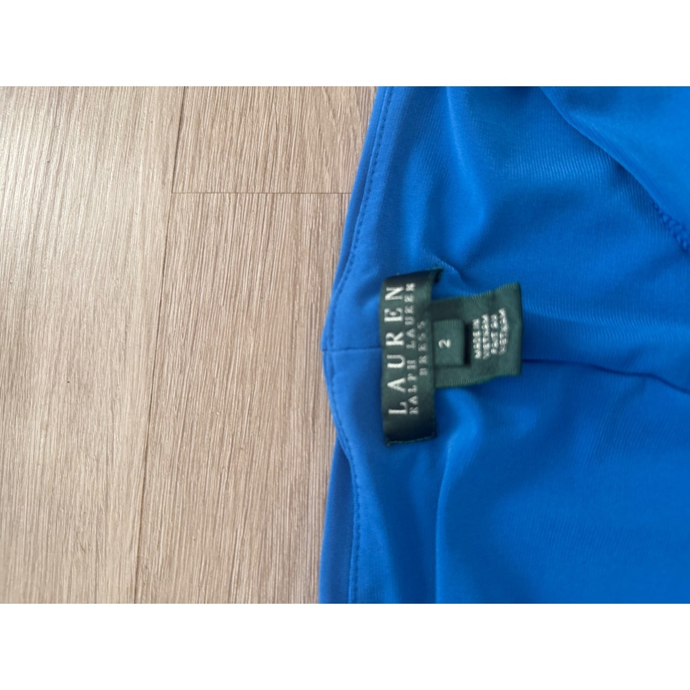 Lauren Ralph Lauren Royal Blue Ruched Sheath Dress Size 2 Portrait Neck Cocktail - Picture 2 of 5